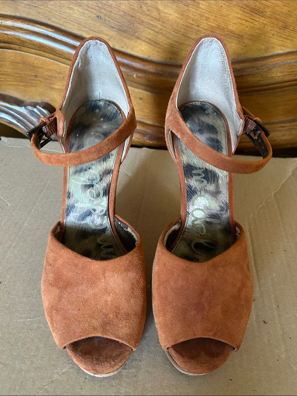 Sam Edelman Rust Suede Peep-Toe Ankle Strap Heels - Picture 1 of 4